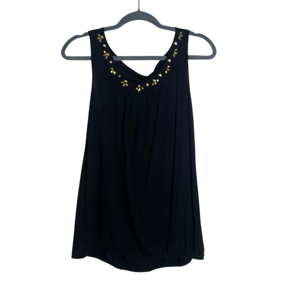 LOFT Black Embellished Sleeveless Tank Top - Picture 1 of 9